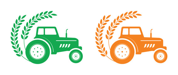 tractor and spike symbol in white background. agriculture concept - obrazy, fototapety, plakaty