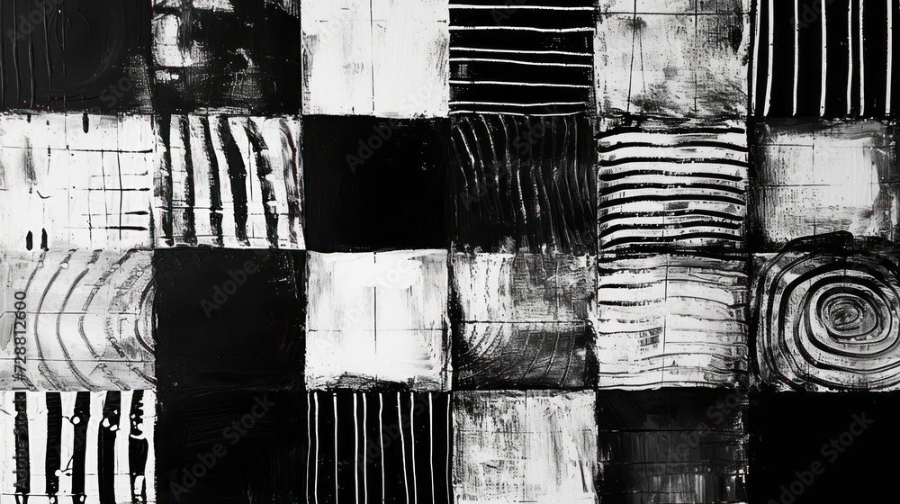 Poster monochromatic abstract pattern composed of squares in black and white. monotype design.