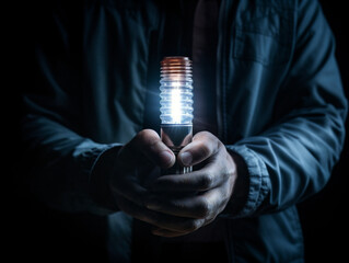 A person shining a flashlight in the dark, symbolizing illumination and discovery.