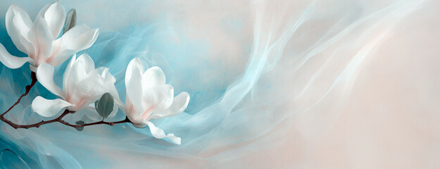 Tapeta, kwiaty wiosenne, biała magnolia - 728813617