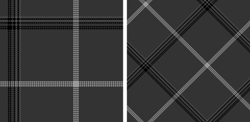 Set black and white check plaid seamless vector pattern.