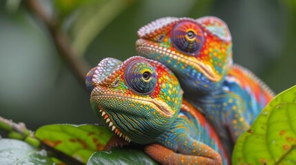 Obraz premium Chameleons Blending In, Fascinating photo of chameleons blending into their surroundings, showcasing their unique camouflage.