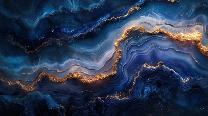 Poster Iridescent waves of mother-of-pearl and midnight blue converging on a marble slab, forming a mesmerizing and enchanting abstract display.  © Dani Shah