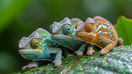 Obraz premium Chameleons Blending In, Fascinating photo of chameleons blending into their surroundings, showcasing their unique camouflage.