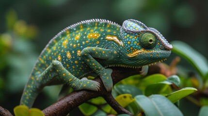 Fototapeta premium Chameleons Blending In, Fascinating photo of chameleons blending into their surroundings, showcasing their unique camouflage.