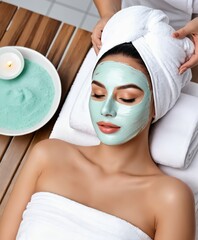 Woman with mask on face in spa beauty salon.