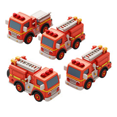 Set of firetrucks 3d icon on a transparent background