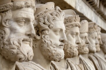 Fototapeta na wymiar a row of finely sculpted men with beards 