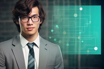 A contemporary, stylized image of a professional in the tech industry designed for versatile use as a background.