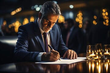 Consulting Expertise: A Business Consultant, Clad in Impeccable Suit, Signs an Agreement, Demonstrating Commitment to Client Needs