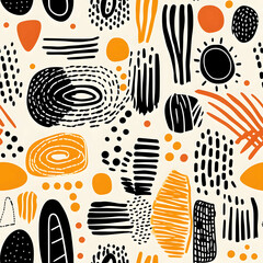 handdrawn abstract etnic shapes, pattern, seamless repeating, intricate bold graphic shapes, mono color, vector - obrazy, fototapety, plakaty