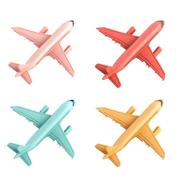 Set of airplane 3d icon isolated on transparent background