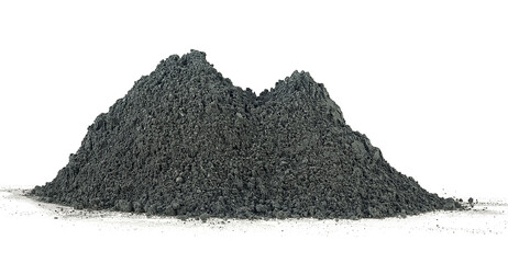 Pile of black cosmetic clay powder isolated on a white background