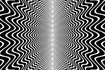 Wavy Lines Symmetrical Pattern. Abstract Black and White Textured Background.