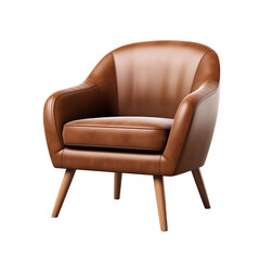Leather Lounge Chair. Scandinavian modern minimalist style. Transparent background, isolated image.