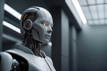3d rendering humanoid robot in modern technology futuristic concept. Artificial intelligence concept. Generative AI