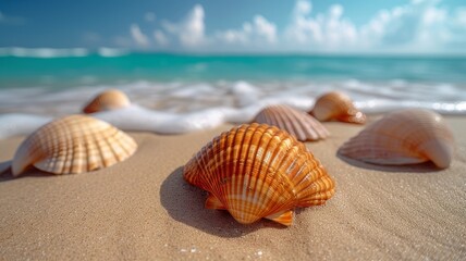 Fototapeta na wymiar Beautiful sandy beach with sea and shell
