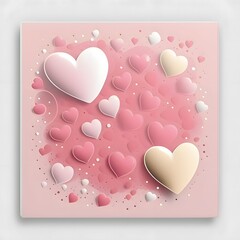 Pink and white hearts on a pink background card. Heart as a symbol of affection and love.