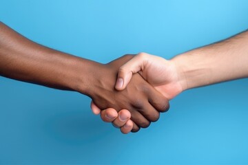 closeup of a firm handshake between two individuals of different races, symbolizing unity, mutual respect, and the importance of diversity