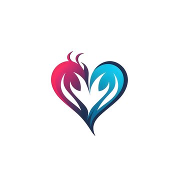 Logo concept heart red and blue on white isolated background. Heart as a symbol of affection and love.