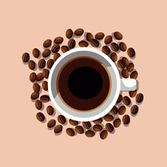 cup of coffee with beans vector illustration