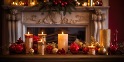 Living room candles adorned for Christmas.