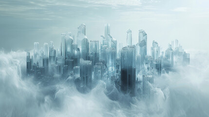 A surreal cityscape with skyscrapers made of crystal, reflecting the ever-changing nature of urban landscapes and the fragility of modern structures.