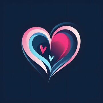 Heart logo concept with colorful lines on a dark blue background. Heart as a symbol of affection and love.