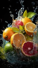 sliced fresh lemons gleaming under droplets of water: a vibrant display of citrus beauty and tantalizing freshness in its purest form. Ai Generated
