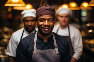 Expert Guidance: The Black Chef Stands Proudly Before His Team, Offering Mentorship and Guidance in the Pursuit of Culinary Excellence