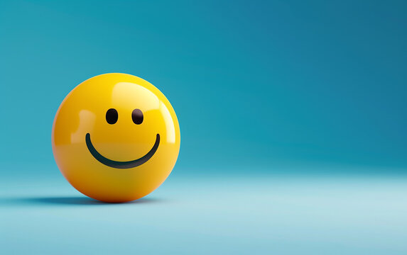 rosto emoji de sorriso feliz, fundo azul