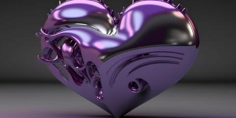 Balloon in the shape of a purple heart on a dark background. Heart as a symbol of affection and love.
