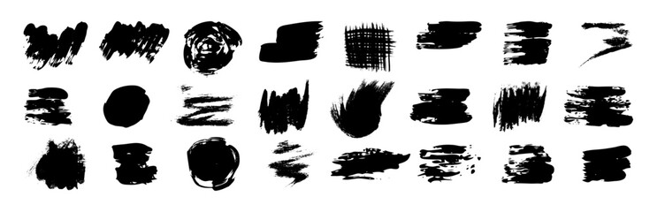 Set of black grunge brush strokes