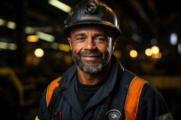 Obraz premium Industrial Competence: The Portrait of a Black Industry Maintenance Engineer Showcases Professionalism and Technical Expertise in Maintaining Industrial Equipment