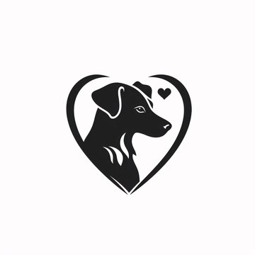 Heart logo concept with an image of a dog white background. Heart as a symbol of affection and love.