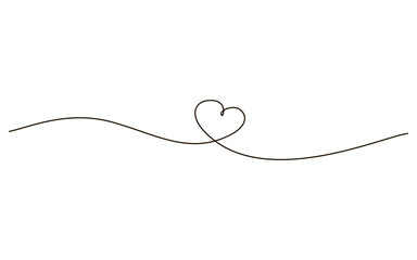 Heart continuous one line symbol drawing. Love romantic icon in simple linear doodle style vector illustration with editable stroke. Design for wedding festive card