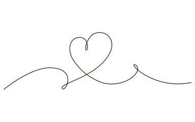 Heart continuous one line symbol drawing. Love romantic icon in simple linear doodle style vector illustration with editable stroke. Design for wedding festive card