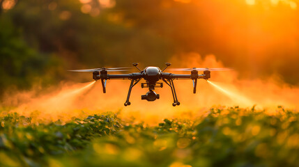 Campos sembrados de cereales, trigo y otros alimentos fumigados por pesticidas desde un dron