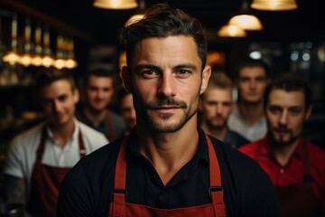 Inspirational Mentor: The White Chef Stands Before His Team, Empowering Them with His Culinary Wisdom and Dedication to Craft