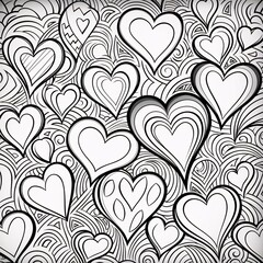 Fototapeta na wymiar Black and White coloring card; hearts.Valentine's Day banner with space for your own content.