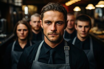 Kitchen Maestro: With Authority and Grace, the White Chef Stands Before His Team, Orchestrating Culinary Harmony and Excellence