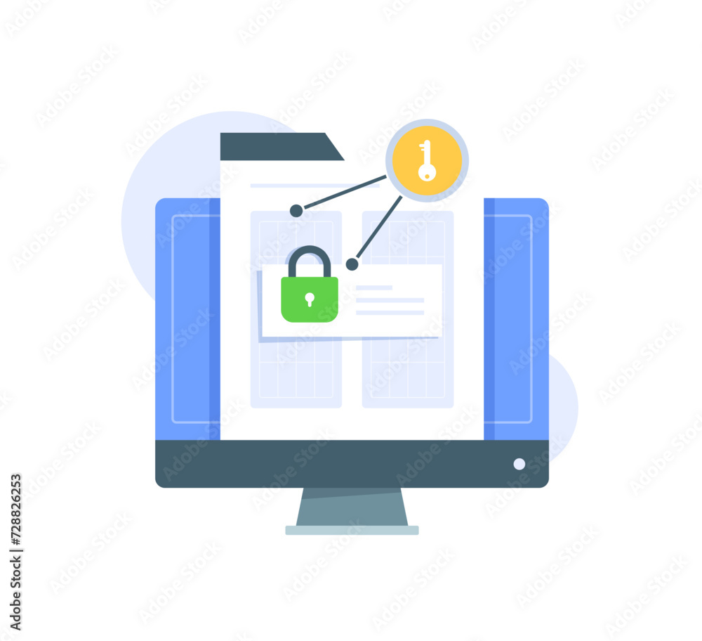 Poster password private access to website or web login authentication security lock vector flat cartoon,int