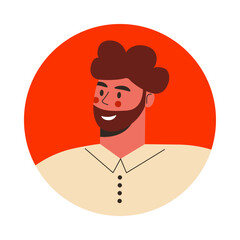 Man portrait in round frame. Avatar of male character isolated on white background. User profile. Flat vector cartoon illustration..	