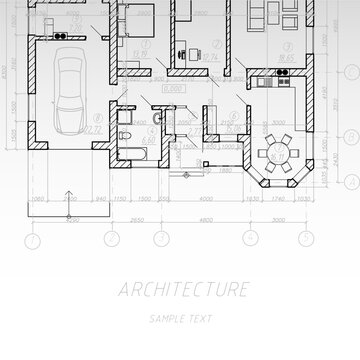 Detailed architectural background. Vector blueprint.  House interior.