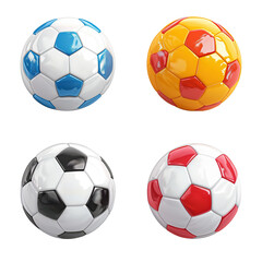 Set of soccer balls isolated on a transparent background