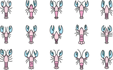 Fototapeta na wymiar Marine lobster icons set. Outline set of marine lobster vector icons thin line color flat on white