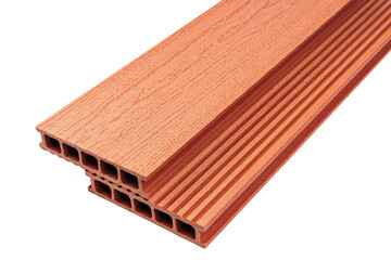 Colored Wood plastic composite patio decking boards isolated on white background