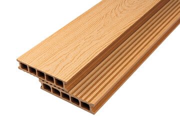 Colored Wood plastic composite patio decking boards isolated on white background
