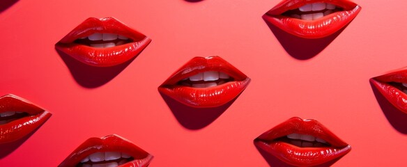 Vibrant red lips pattern on a bold background, ideal for beauty and fashion concepts