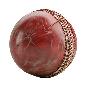3D rendering of a red cricket ball isolated on transparent background